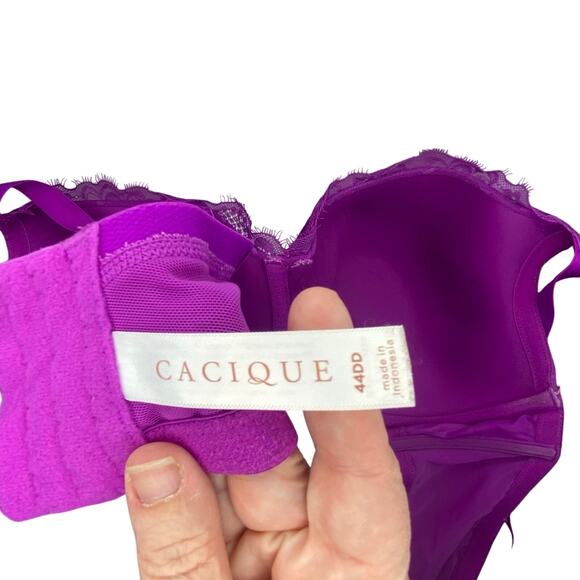 Cacique Lane Bryant 44DD Balconette Bra Purple Lace Lightly Lined - Picture 5 of 7